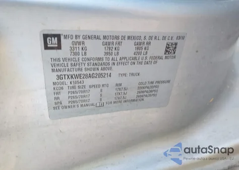 2010 GMC Sierra 1500 Slt from USA, damaged, VIN 3GTXKWE28AG205214